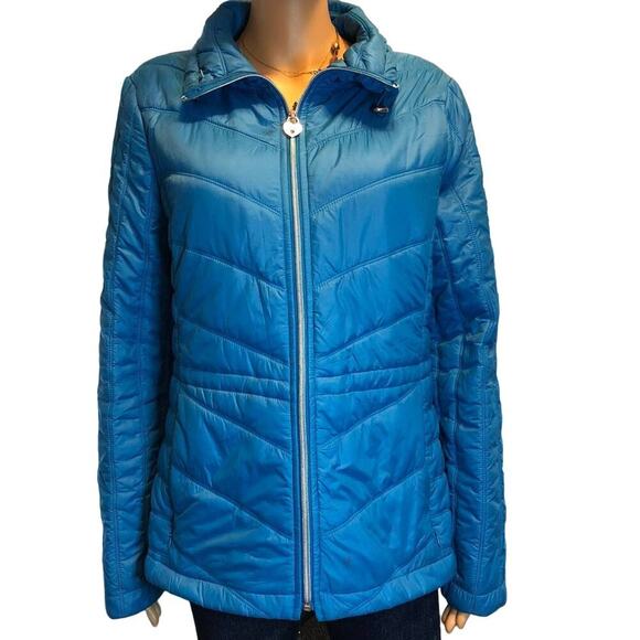 Y2K Guess Nylon Quilted Puffer Coat Jacket Fall Winter Zip Up Women M/L Pocket - Picture 1 of 8